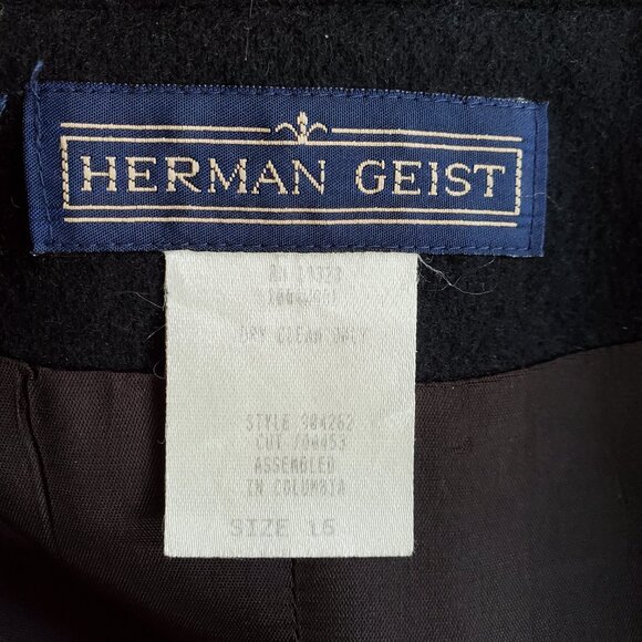 Herman Geist Crest Logo Black Wool Blazer Jacket Academia Womens 16 Lined Pocket - Picture 6 of 13